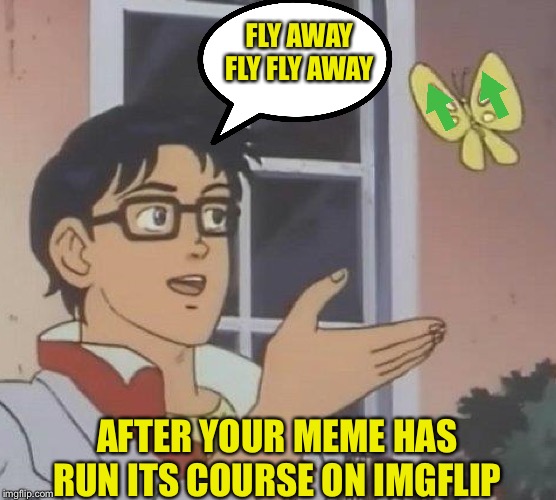 Is This A Pigeon | FLY AWAY FLY FLY AWAY; AFTER YOUR MEME HAS RUN ITS COURSE ON IMGFLIP | image tagged in memes,is this a pigeon | made w/ Imgflip meme maker