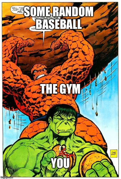 Hulk Ambush | SOME RANDOM BASEBALL YOU THE GYM | image tagged in hulk ambush | made w/ Imgflip meme maker