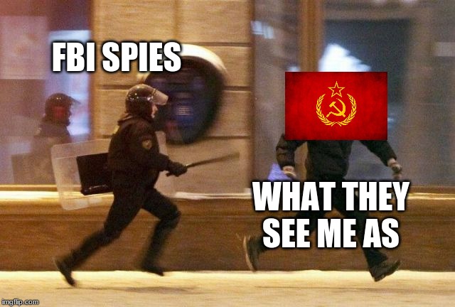 Police Chasing Guy | FBI SPIES; WHAT THEY SEE ME AS | image tagged in police chasing guy | made w/ Imgflip meme maker