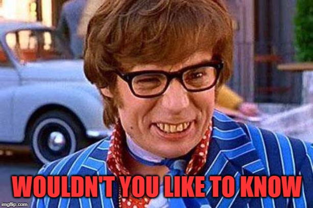 Austin Powers | WOULDN'T YOU LIKE TO KNOW | image tagged in austin powers | made w/ Imgflip meme maker