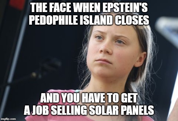THE FACE WHEN EPSTEIN'S PEDOPHILE ISLAND CLOSES; AND YOU HAVE TO GET A JOB SELLING SOLAR PANELS | made w/ Imgflip meme maker
