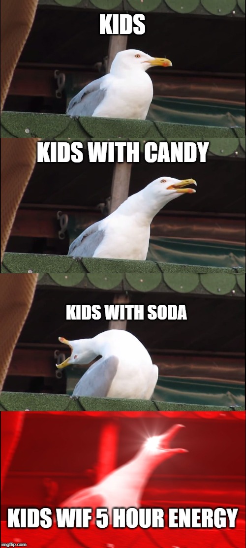 Inhaling Seagull Meme | KIDS; KIDS WITH CANDY; KIDS WITH SODA; KIDS WIF 5 HOUR ENERGY | image tagged in memes,inhaling seagull | made w/ Imgflip meme maker