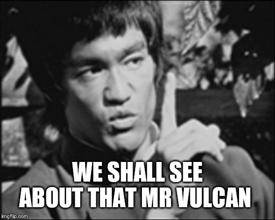 One Bruce Lee | WE SHALL SEE ABOUT THAT MR VULCAN | image tagged in one bruce lee | made w/ Imgflip meme maker