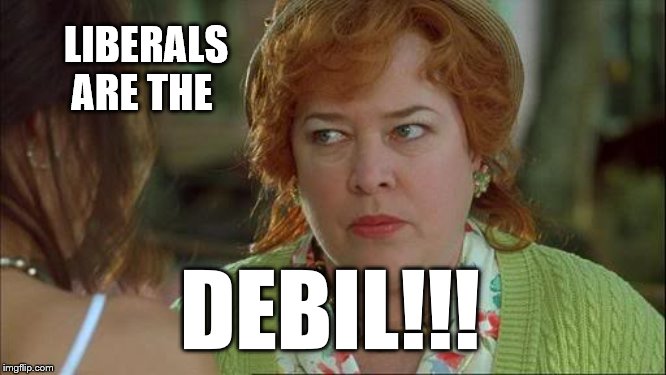 Waterboy Kathy Bates Devil | LIBERALS ARE THE DEBIL!!! | image tagged in waterboy kathy bates devil | made w/ Imgflip meme maker
