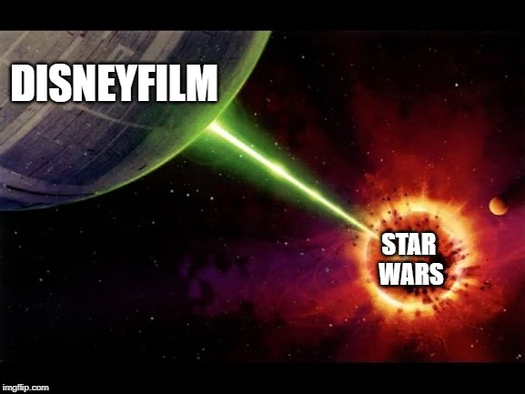 DISNEYFILM; STAR 
WARS | image tagged in star wars,lucasfilm,alderaan,death star | made w/ Imgflip meme maker