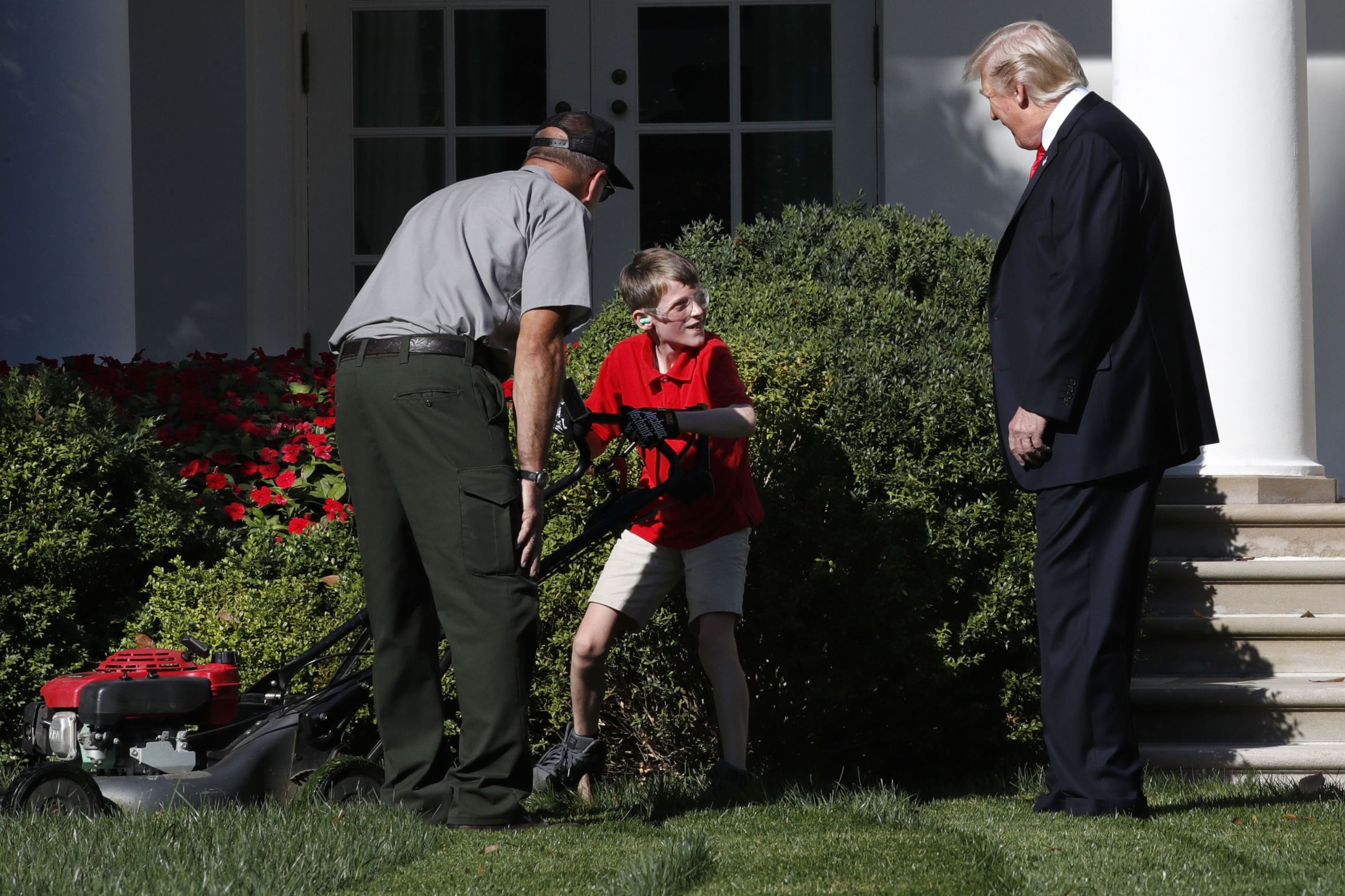 Trump Kid Mow lawn Blank Meme Template