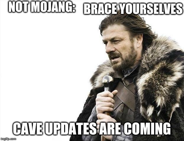 Brace Yourselves X is Coming | NOT MOJANG:; BRACE YOURSELVES; CAVE UPDATES ARE COMING | image tagged in memes,brace yourselves x is coming | made w/ Imgflip meme maker