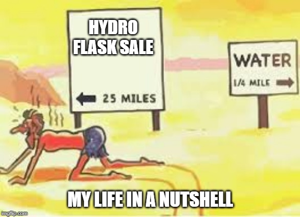 Hot Desert | HYDRO FLASK SALE; MY LIFE IN A NUTSHELL | image tagged in hot desert,hot | made w/ Imgflip meme maker