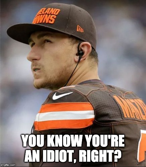 manziel | YOU KNOW YOU'RE AN IDIOT, RIGHT? | image tagged in manziel | made w/ Imgflip meme maker