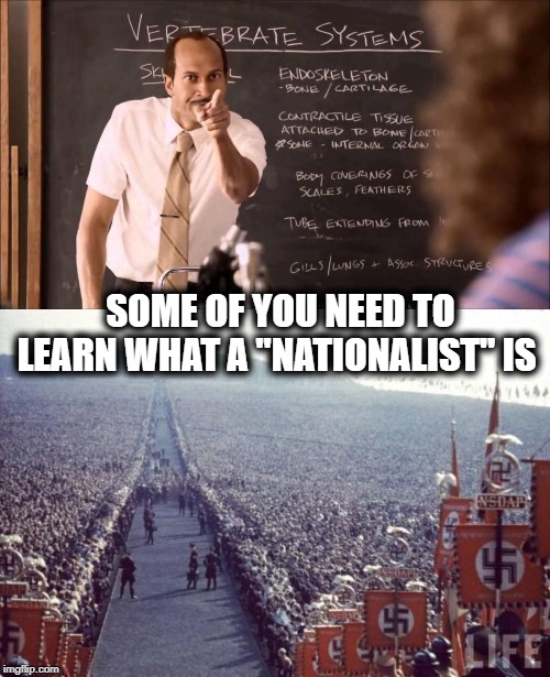 Two types of folks who claim to be nationalists, those who know what it means, and those who do not. | SOME OF YOU NEED TO LEARN WHAT A "NATIONALIST" IS | image tagged in memes,maga,impeach trump,nazis,white nationalism,politics | made w/ Imgflip meme maker