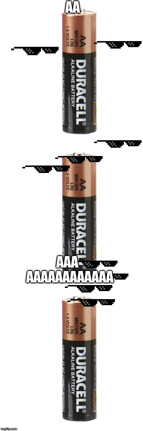 double aaaaa batteries | AA; AAA   AAAAAAAAAAAA | image tagged in double a batteries,aaaaa,oof land,fat doge wow | made w/ Imgflip meme maker