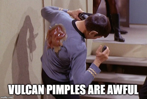 Get That Vulcan Some Proactive! | VULCAN PIMPLES ARE AWFUL | image tagged in mr spock | made w/ Imgflip meme maker