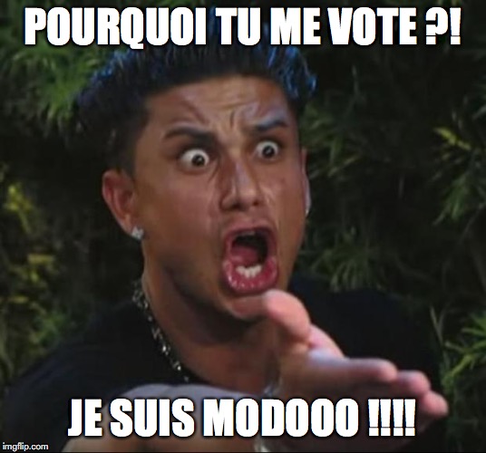 DJ Pauly D Meme | POURQUOI TU ME VOTE ?! JE SUIS MODOOO !!!! | image tagged in memes,dj pauly d | made w/ Imgflip meme maker
