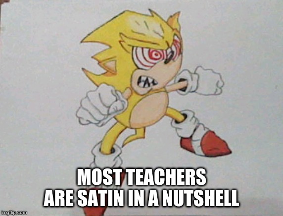 super sonic | MOST TEACHERS ARE SATIN IN A NUTSHELL | image tagged in super sonic | made w/ Imgflip meme maker