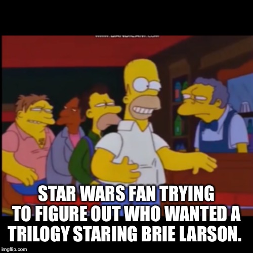 STAR WARS FAN TRYING TO FIGURE OUT WHO WANTED A TRILOGY STARING BRIE LARSON. | image tagged in star wars,the simpsons,brie larson | made w/ Imgflip meme maker