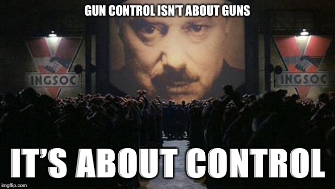 1984 | GUN CONTROL ISN’T ABOUT GUNS; IT’S ABOUT CONTROL | image tagged in 1984 | made w/ Imgflip meme maker