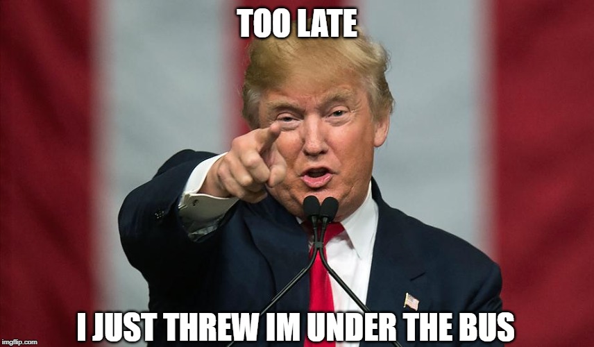 Donald Trump Birthday | TOO LATE I JUST THREW IM UNDER THE BUS | image tagged in donald trump birthday | made w/ Imgflip meme maker