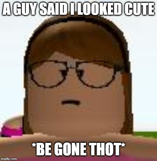 Roblox Funny Face | A GUY SAID I LOOKED CUTE; *BE GONE THOT* | image tagged in roblox funny face | made w/ Imgflip meme maker