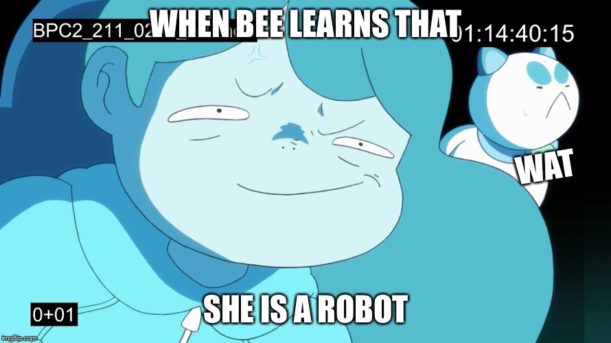 Bee Hears #2 | WHEN BEE LEARNS THAT; WAT; SHE IS A ROBOT | image tagged in robot,wat,beenpuppycat,beehears | made w/ Imgflip meme maker