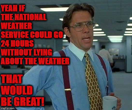 That Would Be Great | YEAH IF THE NATIONAL WEATHER SERVICE COULD GO 24 HOURS WITHOUT LYING ABOUT THE WEATHER; THAT WOULD BE GREAT! | image tagged in memes,that would be great | made w/ Imgflip meme maker
