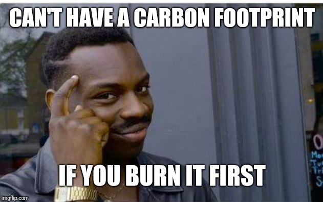 Logic thinker | CAN'T HAVE A CARBON FOOTPRINT IF YOU BURN IT FIRST | image tagged in logic thinker | made w/ Imgflip meme maker