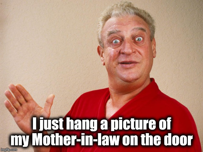 Rodney Dangerfield For Pres | I just hang a picture of my Mother-in-law on the door | image tagged in rodney dangerfield for pres | made w/ Imgflip meme maker