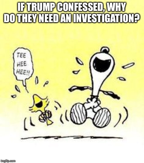Snoopy and Woodstock laughing | IF TRUMP CONFESSED, WHY DO THEY NEED AN INVESTIGATION? | image tagged in snoopy and woodstock laughing | made w/ Imgflip meme maker