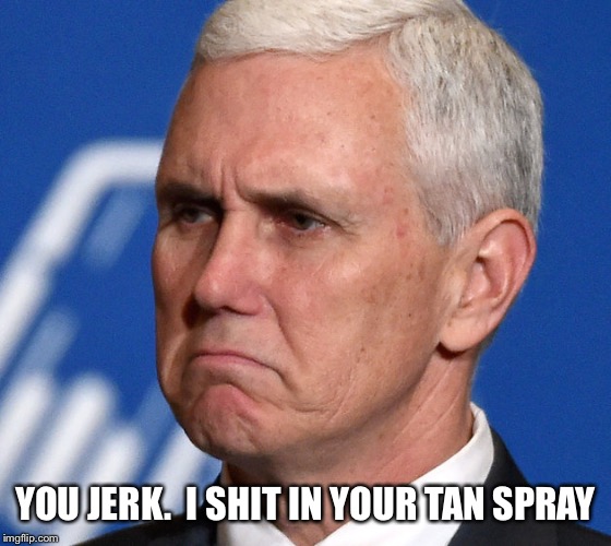 Mike Pence | YOU JERK.  I SHIT IN YOUR TAN SPRAY | image tagged in mike pence | made w/ Imgflip meme maker
