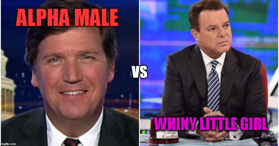 Tucker vs Shepard (I'll take Tucker!!) | ALPHA MALE; VS; WHINY LITTLE GIRL | image tagged in politics,political meme,political,politics lol,political humor | made w/ Imgflip meme maker