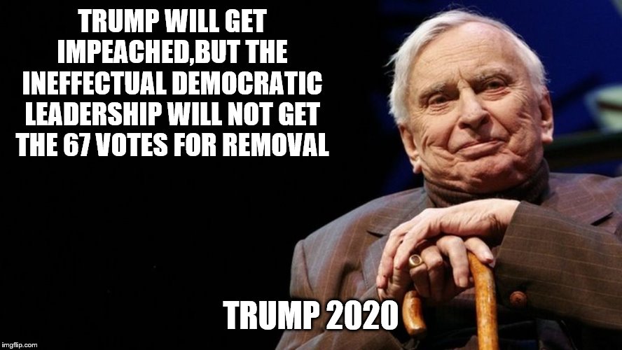 TRUMP WILL GET IMPEACHED,BUT THE INEFFECTUAL DEMOCRATIC LEADERSHIP WILL NOT GET THE 67 VOTES FOR REMOVAL TRUMP 2020 | made w/ Imgflip meme maker