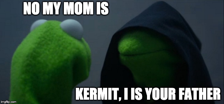 Evil Kermit | NO MY MOM IS; KERMIT, I IS YOUR FATHER | image tagged in memes,evil kermit | made w/ Imgflip meme maker