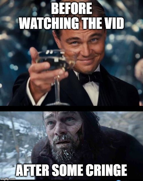leo before after | BEFORE WATCHING THE VID; AFTER SOME CRINGE | image tagged in leo before after | made w/ Imgflip meme maker