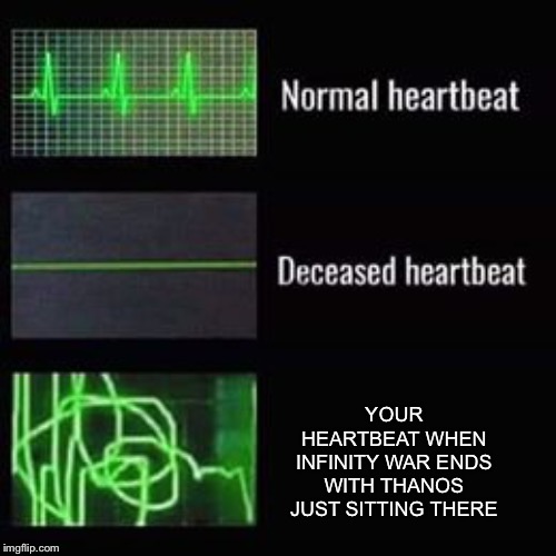 heartbeat rate | YOUR HEARTBEAT WHEN INFINITY WAR ENDS WITH THANOS JUST SITTING THERE | image tagged in heartbeat rate | made w/ Imgflip meme maker