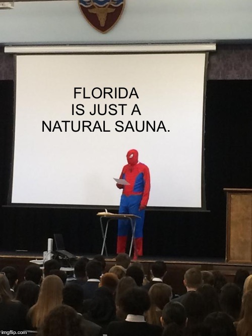 Spiderman Presentation | FLORIDA IS JUST A NATURAL SAUNA. | image tagged in spiderman presentation | made w/ Imgflip meme maker