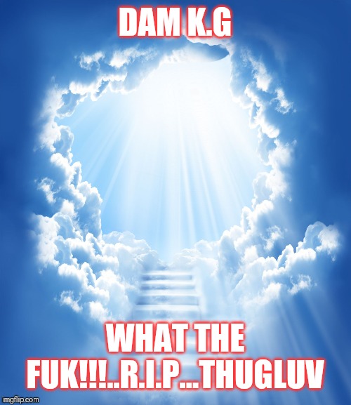 Heaven | DAM K.G; WHAT THE FUK!!!..R.I.P...THUGLUV | image tagged in heaven | made w/ Imgflip meme maker