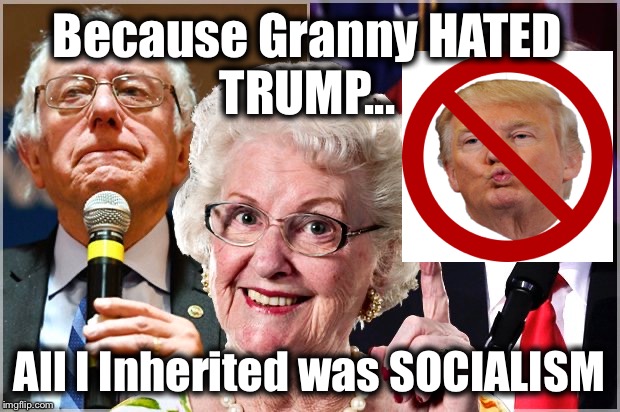 Granny Hates Trump | Because Granny HATED
TRUMP... All I Inherited was SOCIALISM | image tagged in socialism,hate,trump,trump derangement syndrome | made w/ Imgflip meme maker