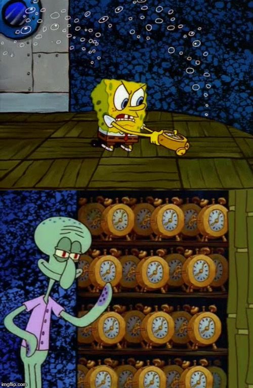 Spongebob VS Squidward alarm clock Blank Meme Template