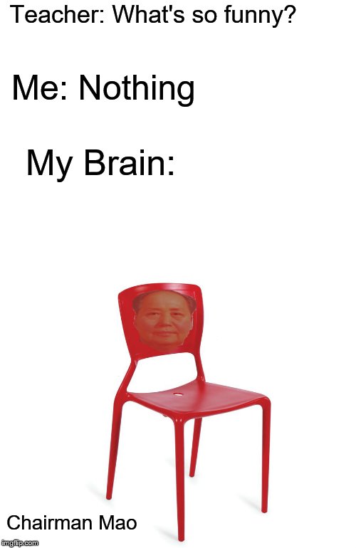 I'm So Sorry For What I've Created | Teacher: What's so funny? Me: Nothing; My Brain:; Chairman Mao | image tagged in history,bad pun | made w/ Imgflip meme maker