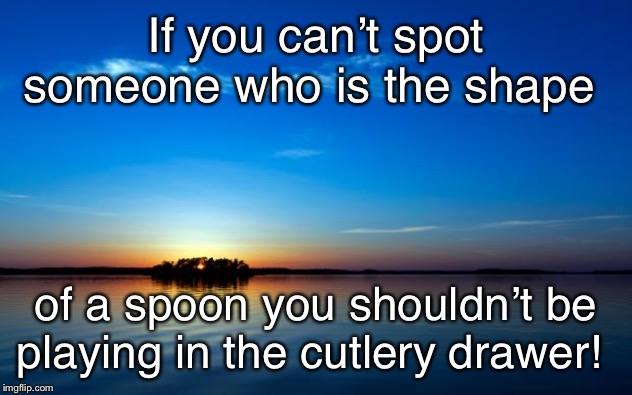 Inspirational Quote | If you can’t spot someone who is the shape; of a spoon you shouldn’t be playing in the cutlery drawer! | image tagged in inspirational quote | made w/ Imgflip meme maker