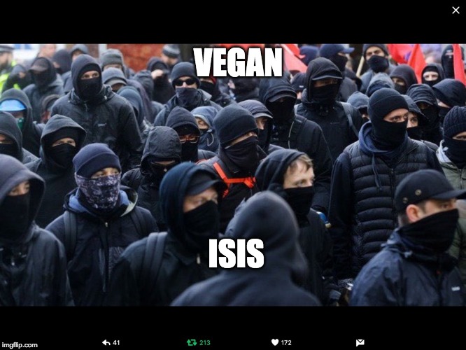 Antifa | VEGAN; ISIS | image tagged in antifa | made w/ Imgflip meme maker
