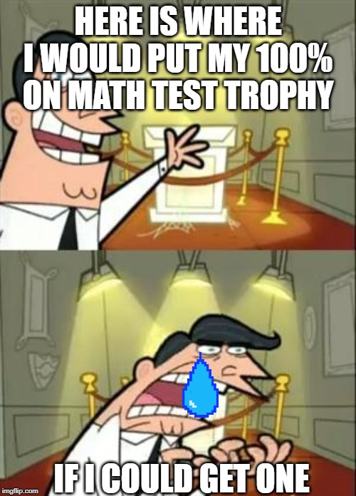 MATH SUCKS | HERE IS WHERE I WOULD PUT MY 100% ON MATH TEST TROPHY; IF I COULD GET ONE | image tagged in memes,this is where i'd put my trophy if i had one | made w/ Imgflip meme maker