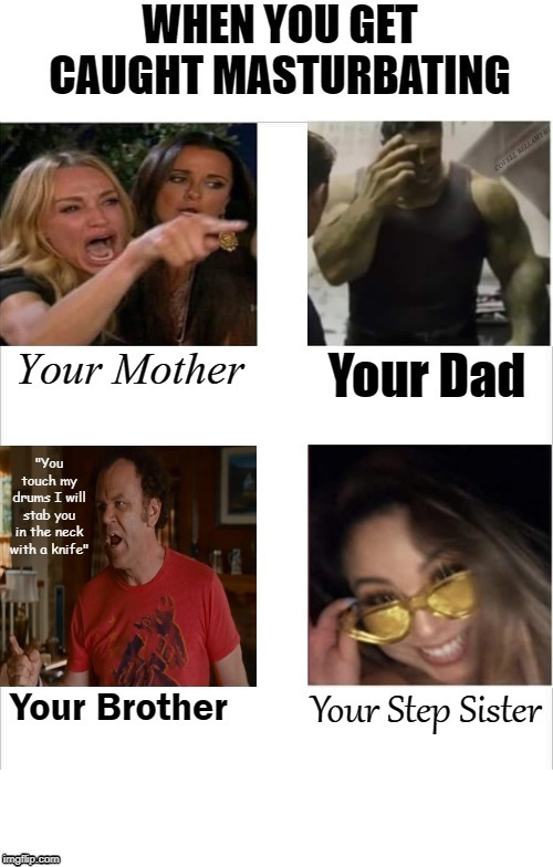 When You Get Caught Masturbating | COVELL BELLAMY III; "You touch my drums I will stab you in the neck with a knife" | image tagged in when you get caught masturbating | made w/ Imgflip meme maker
