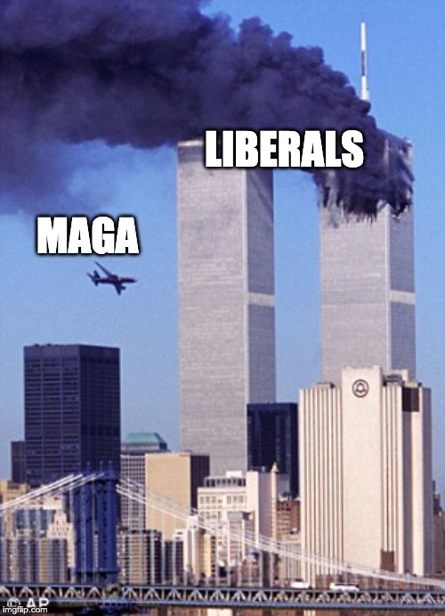 twin tower style | LIBERALS MAGA | image tagged in twin tower style | made w/ Imgflip meme maker