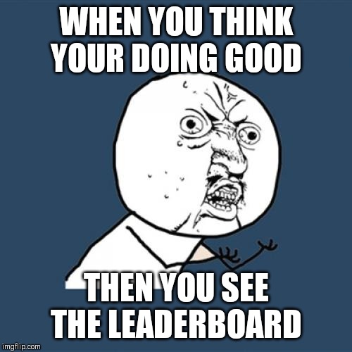 Leaderboard | WHEN YOU THINK YOUR DOING GOOD; THEN YOU SEE THE LEADERBOARD | image tagged in memes,y u no,leaderboard | made w/ Imgflip meme maker