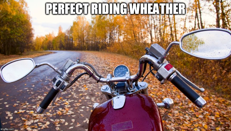 fall time | PERFECT RIDING WHEATHER | image tagged in motorcycle,fall | made w/ Imgflip meme maker