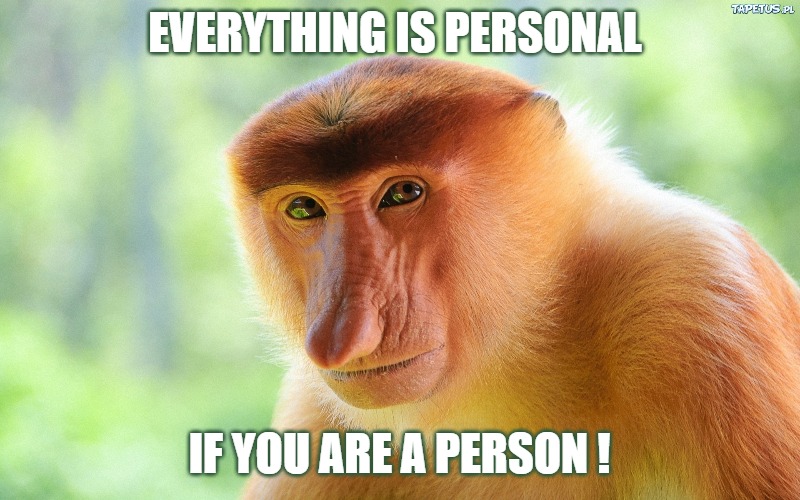 Janusz Monkey | EVERYTHING IS PERSONAL; IF YOU ARE A PERSON ! | image tagged in janusz monkey | made w/ Imgflip meme maker