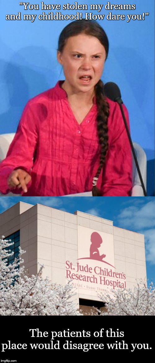 There is no comparison | "You have stolen my dreams and my childhood! How dare you!"; The patients of this place would disagree with you. | image tagged in greta thunberg how dare you,hospital,cancer,childhood,sickness | made w/ Imgflip meme maker