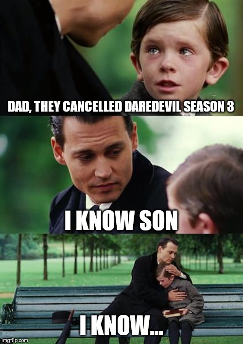 Finding Neverland Meme | DAD, THEY CANCELLED DAREDEVIL SEASON 3; I KNOW SON; I KNOW... | image tagged in memes,finding neverland | made w/ Imgflip meme maker