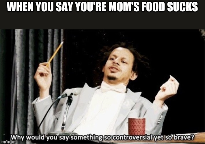 Why would you say something so controversial yet so brave? | WHEN YOU SAY YOU'RE MOM'S FOOD SUCKS | image tagged in why would you say something so controversial yet so brave | made w/ Imgflip meme maker