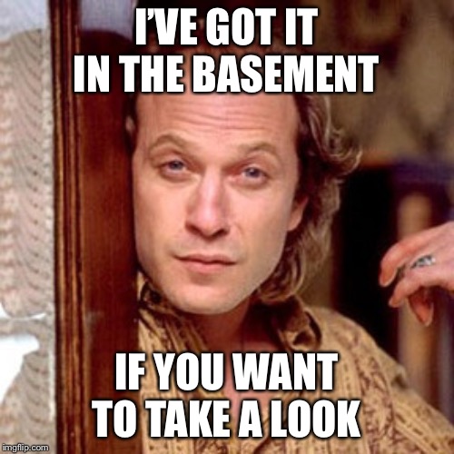 Buffalo Bill Silence of the lambs | I’VE GOT IT IN THE BASEMENT IF YOU WANT TO TAKE A LOOK | image tagged in buffalo bill silence of the lambs | made w/ Imgflip meme maker